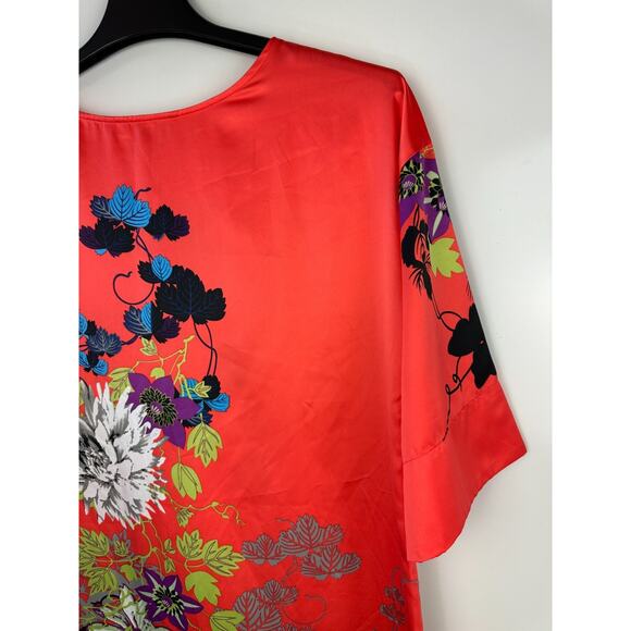 Soft Surroundings Floral Asian Inspired Kimono Drop Shoulder Satin Dress Small - Picture 12 of 14